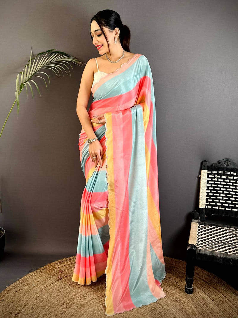 Radiant Soft Chiffon Striped Print Saree