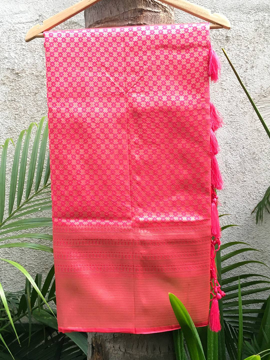 Elegant Kanjivaram pink silk saree with intricate woven designs