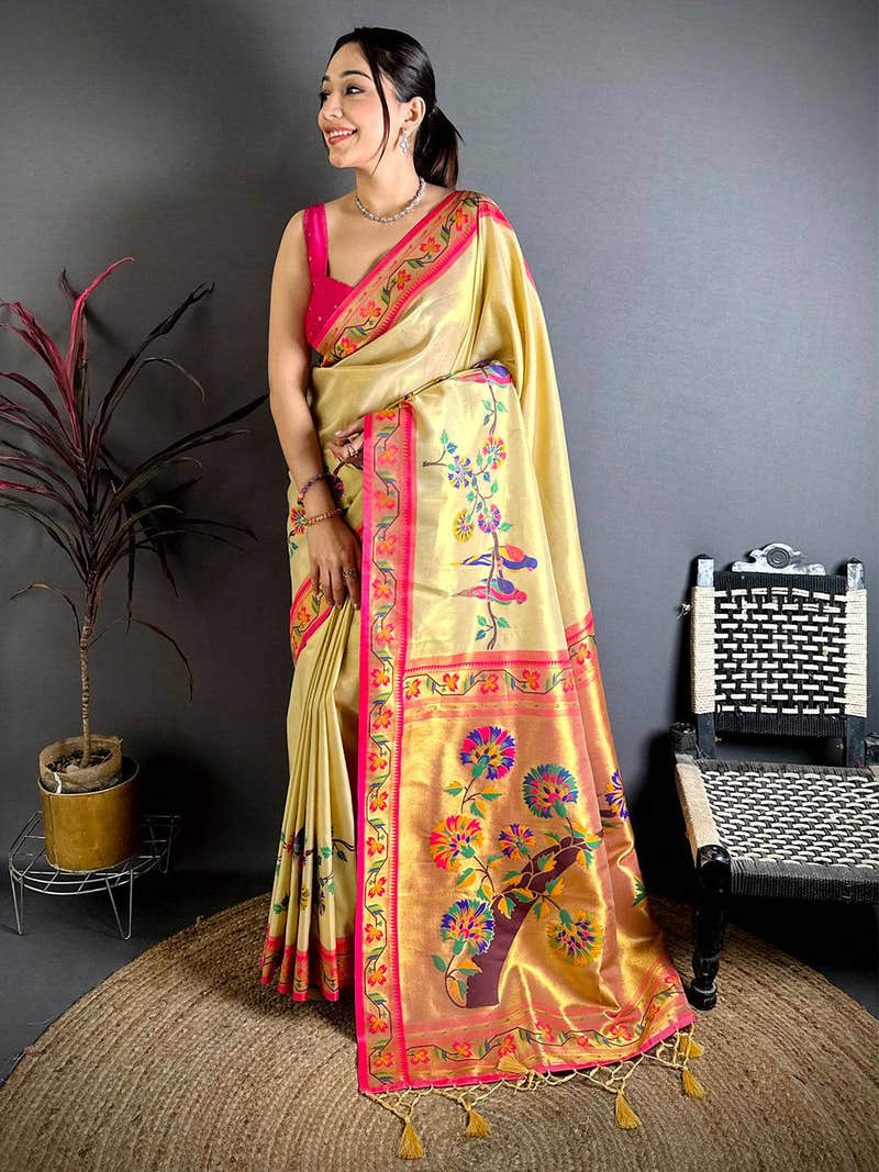 Stylish Minakari Paithani Tissue Saree