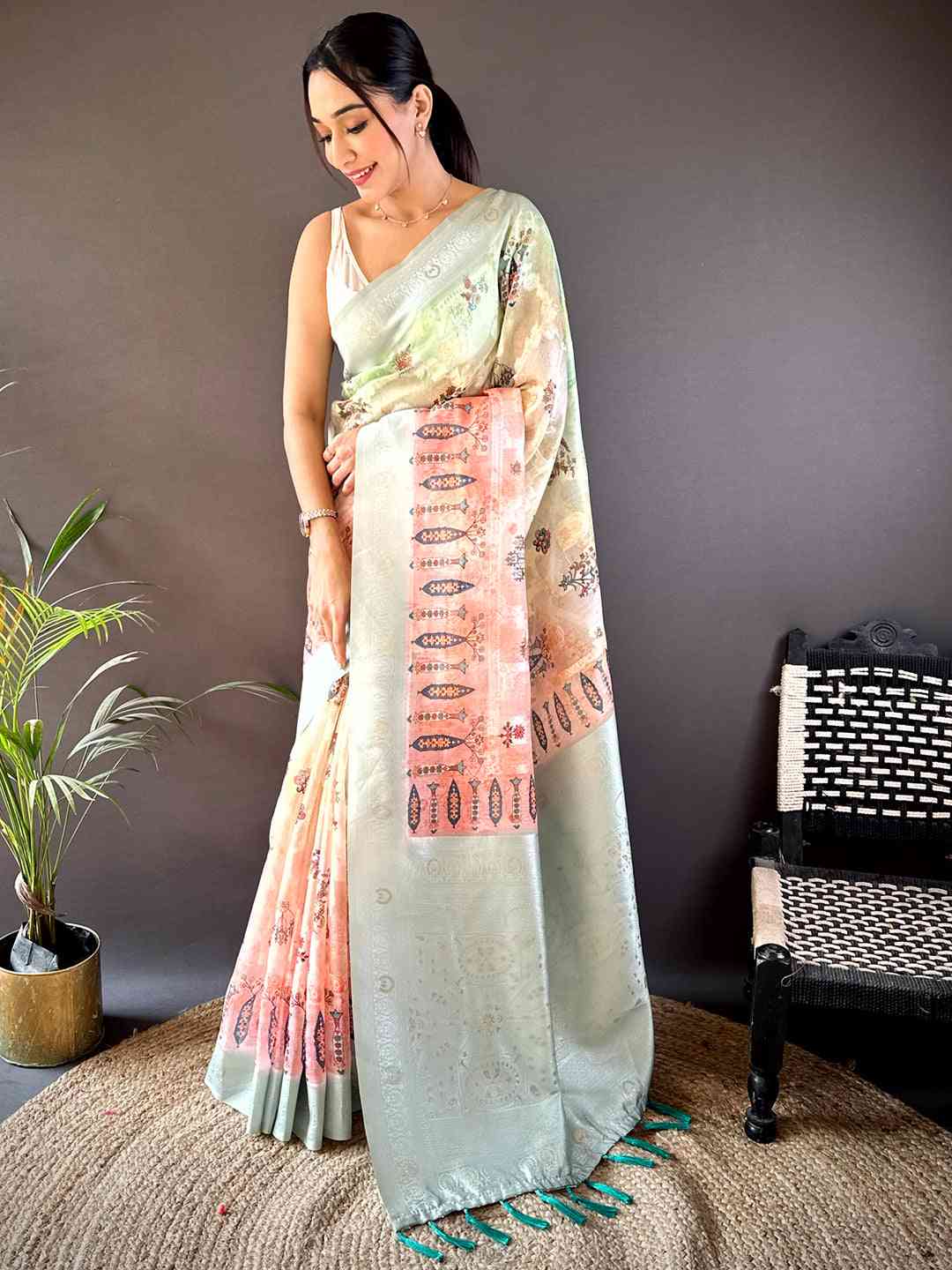 Lakhani Cotton Ombre Kalamkari Saree