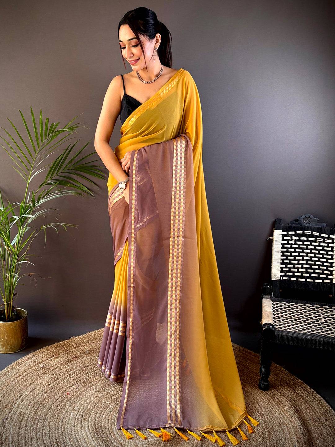Yellow Soft Georgette Concept Colour Saree