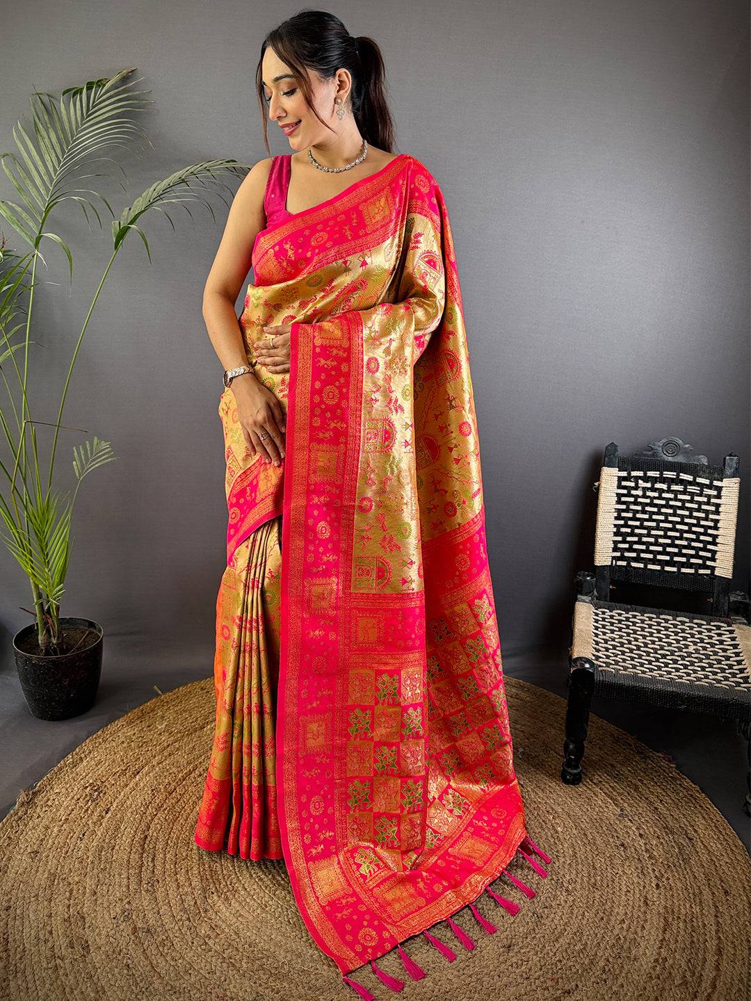 Tradition Warli Gold Zari Dharamavaram Silk Saree