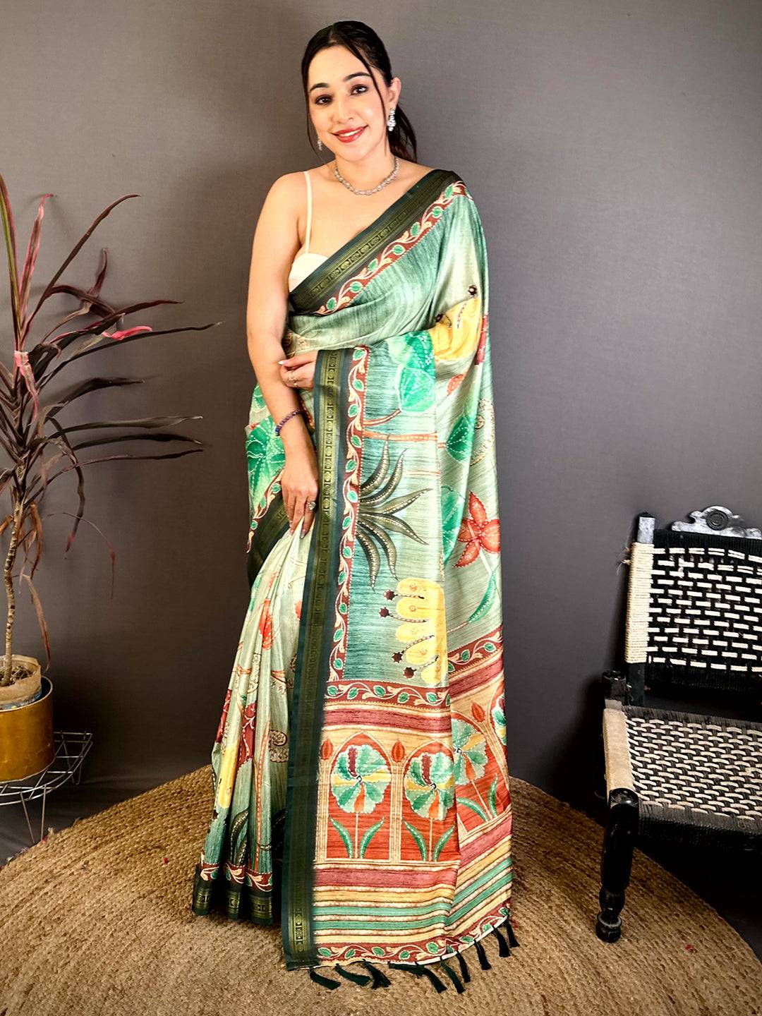 Royal Rudraksh Border Floral Silk Saree