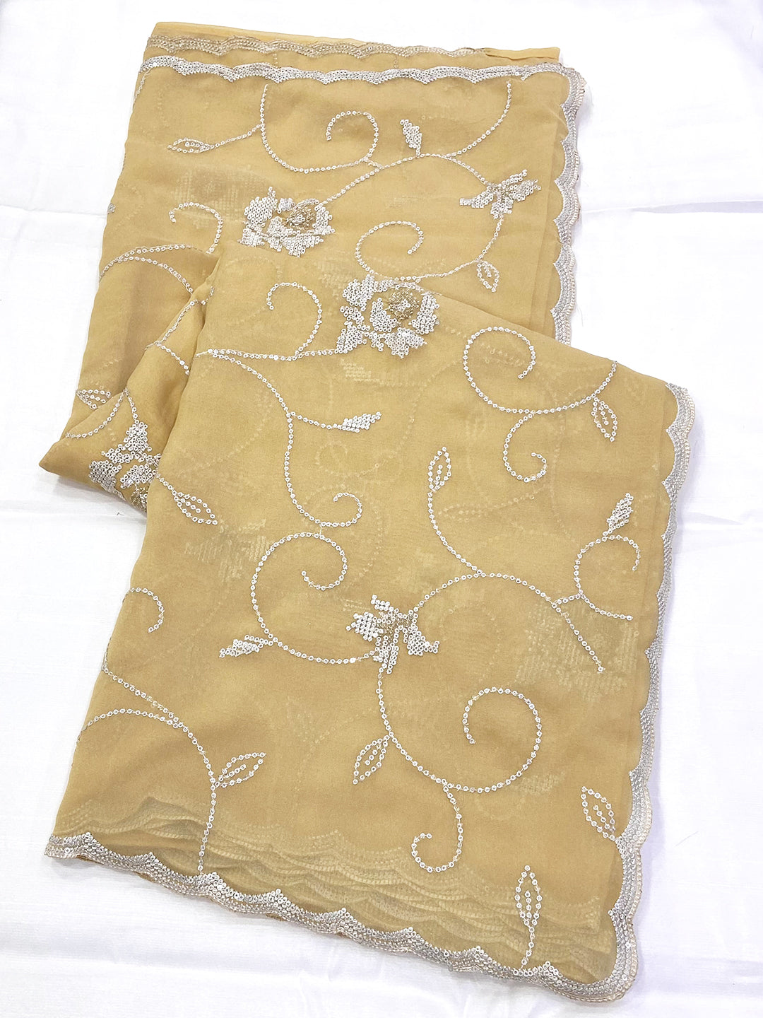 Yellow Georgette Sequin Embroidery Saree