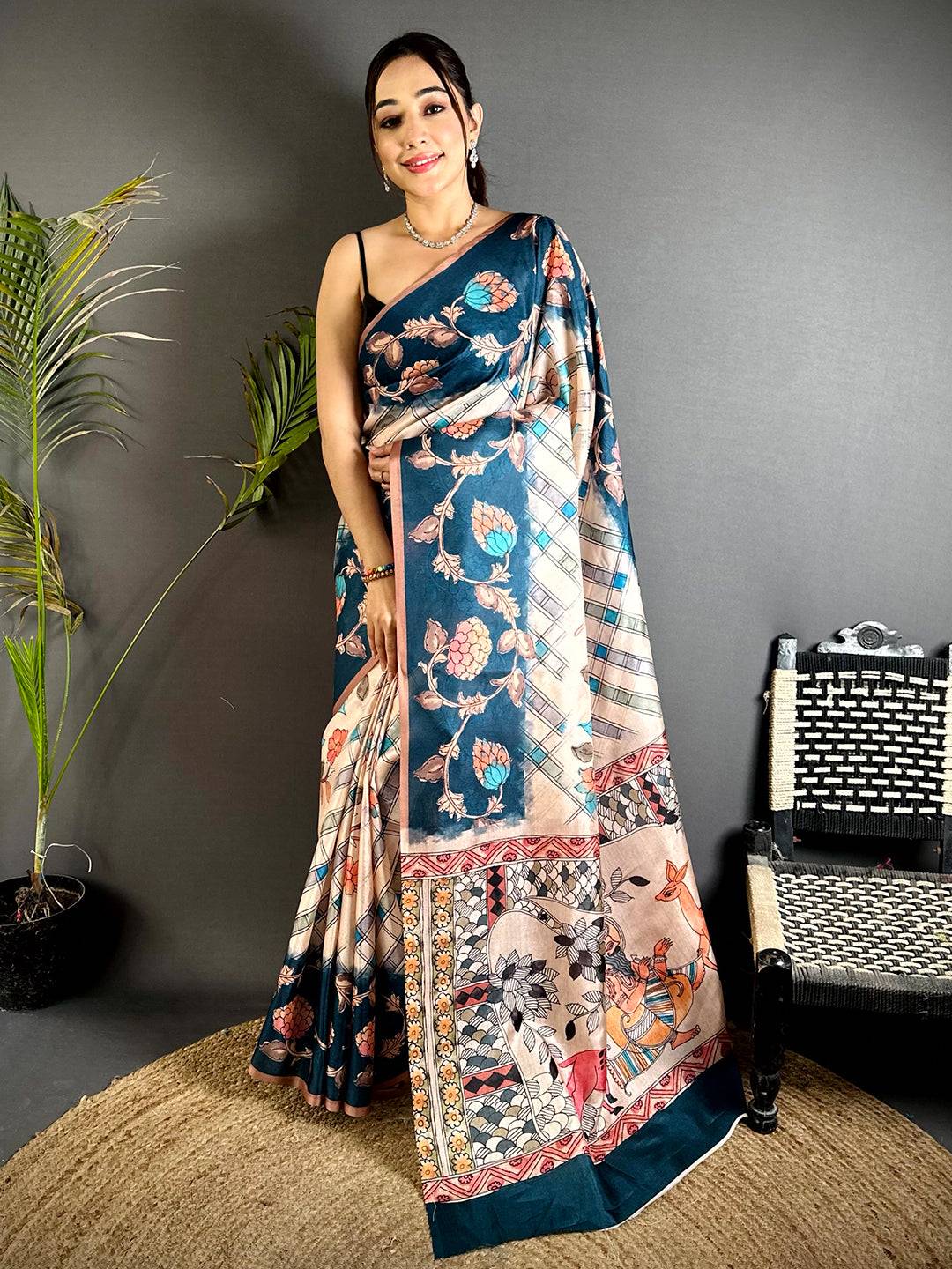 Regal Chex Kalamkari Tussar Saree