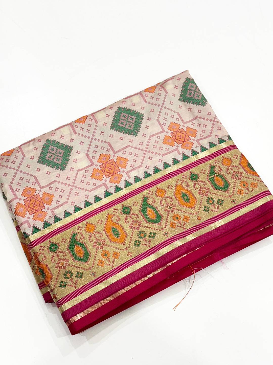 White Soft Silk Saree With Patola Weaving