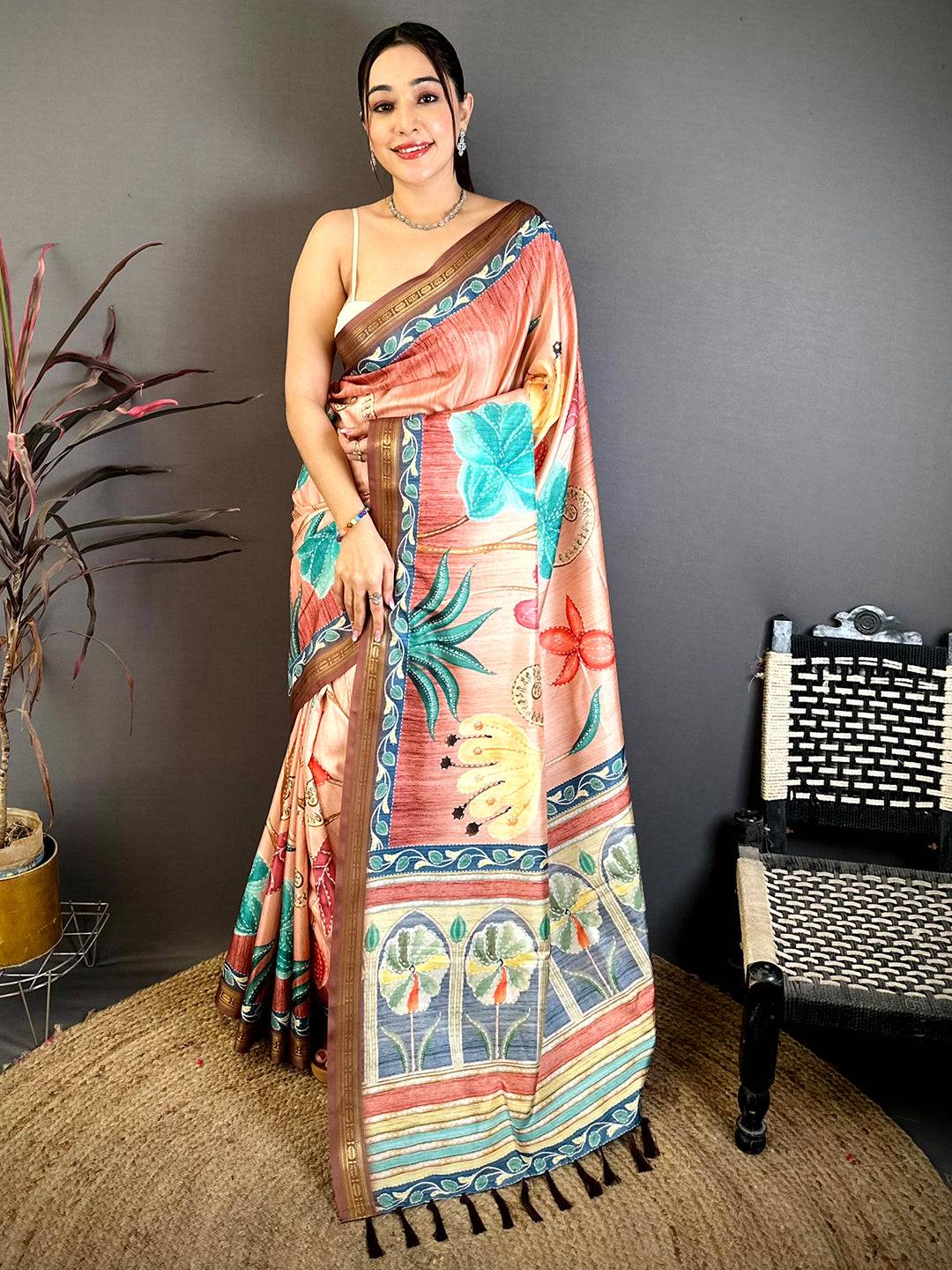 Regal Rudraksh Border Floral Silk Saree