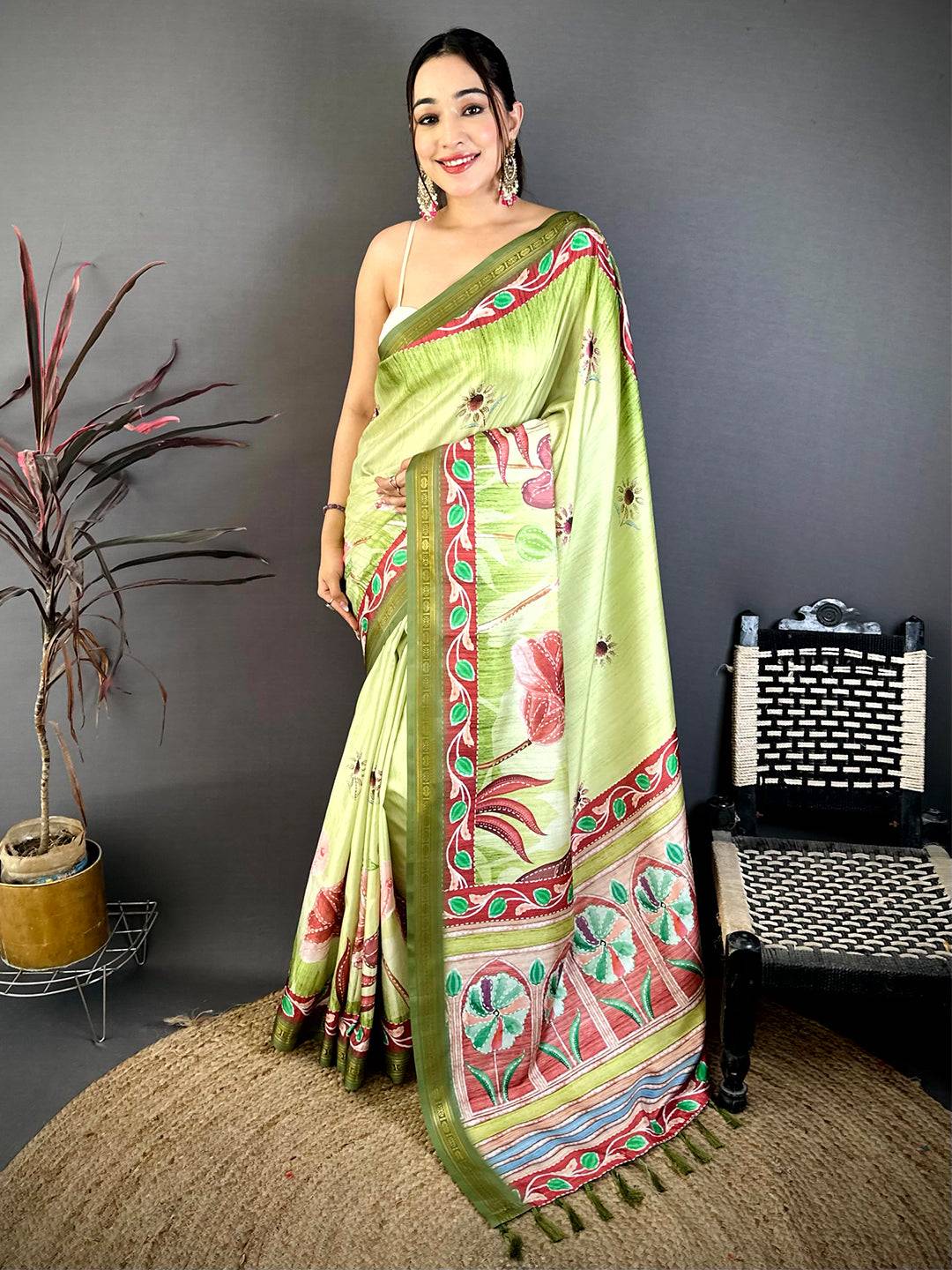 Artistic Rudraksh Zari Border Floral Saree