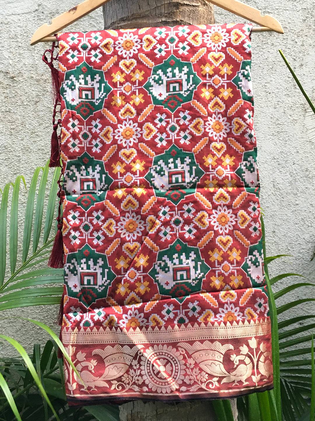Pink Soft Silk Patola Weaving Saree with Zari border