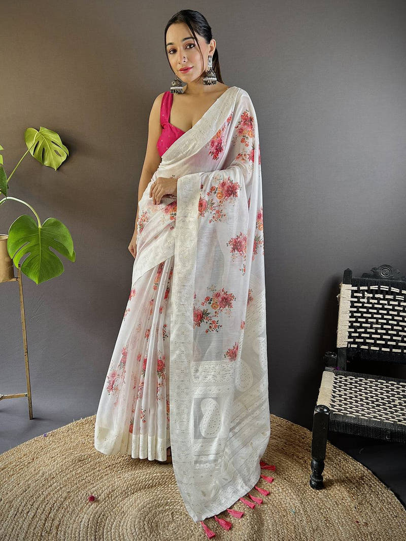 Bollywood Bloom Linen Lakhnavi Saree