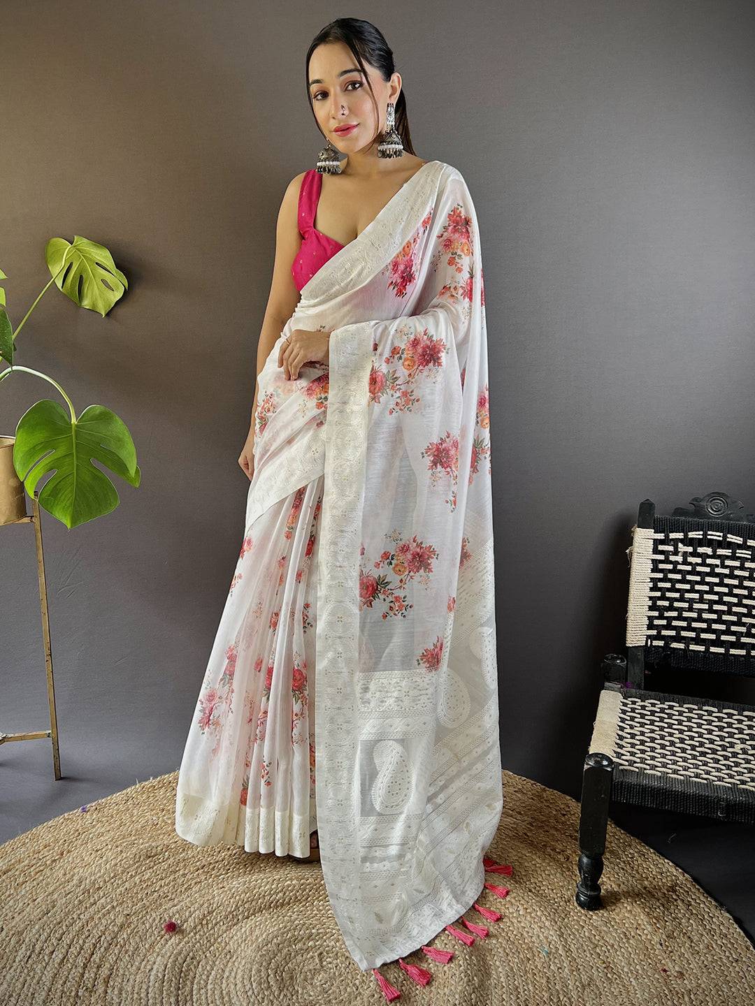 Bollywood Bloom Linen Lakhnavi Saree