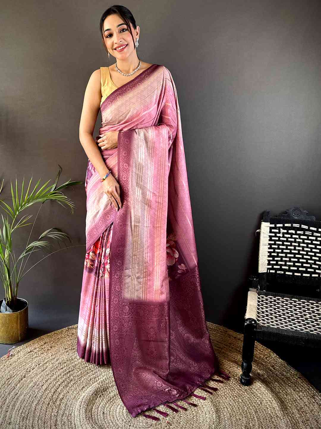 Mauve Kalamkari Ombre Crepe Silk Saree
