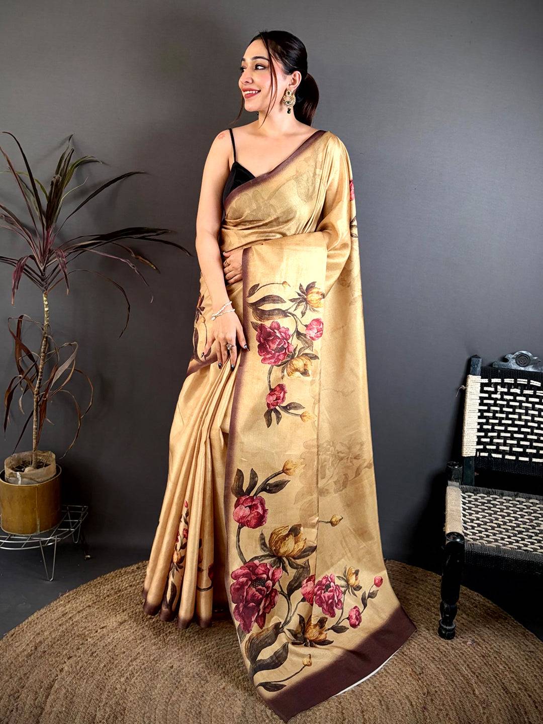 Exclusive Floral Printed Soft Tussar Saree