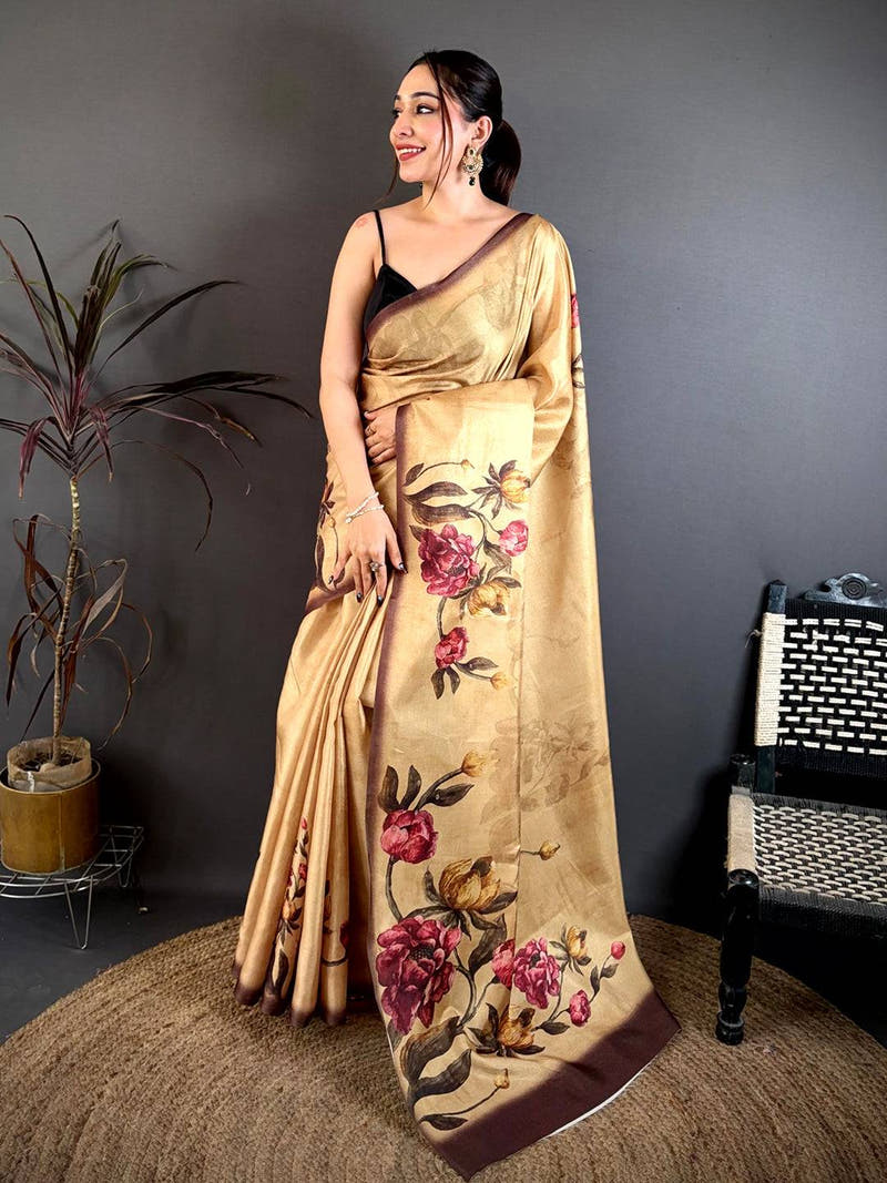 Exclusive Floral Printed Soft Tussar Saree