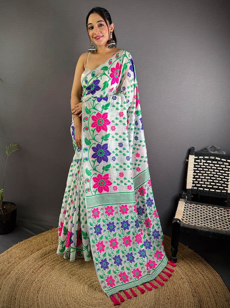 Ethereal Dhakai Jamdani Cotton Silk Saree
