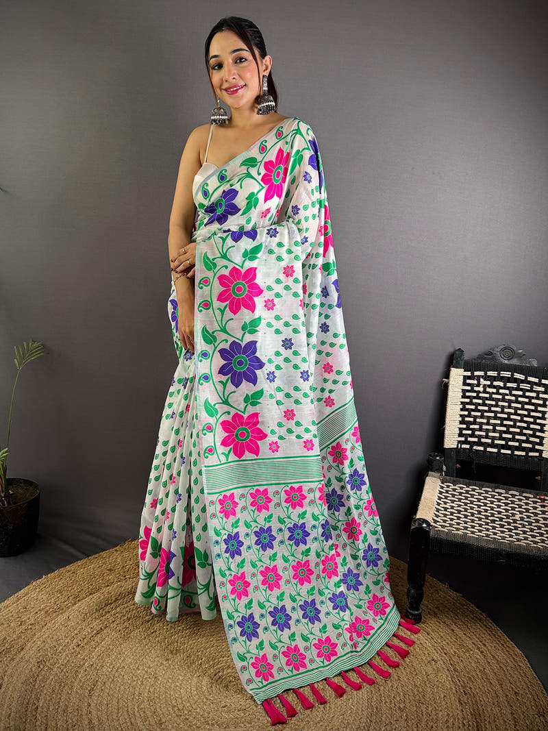 Ethereal Dhakai Jamdani Cotton Silk Saree