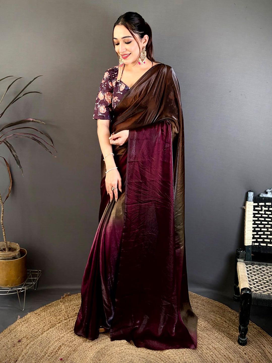 Ombre Glass Satin Chiffon Silk Saree