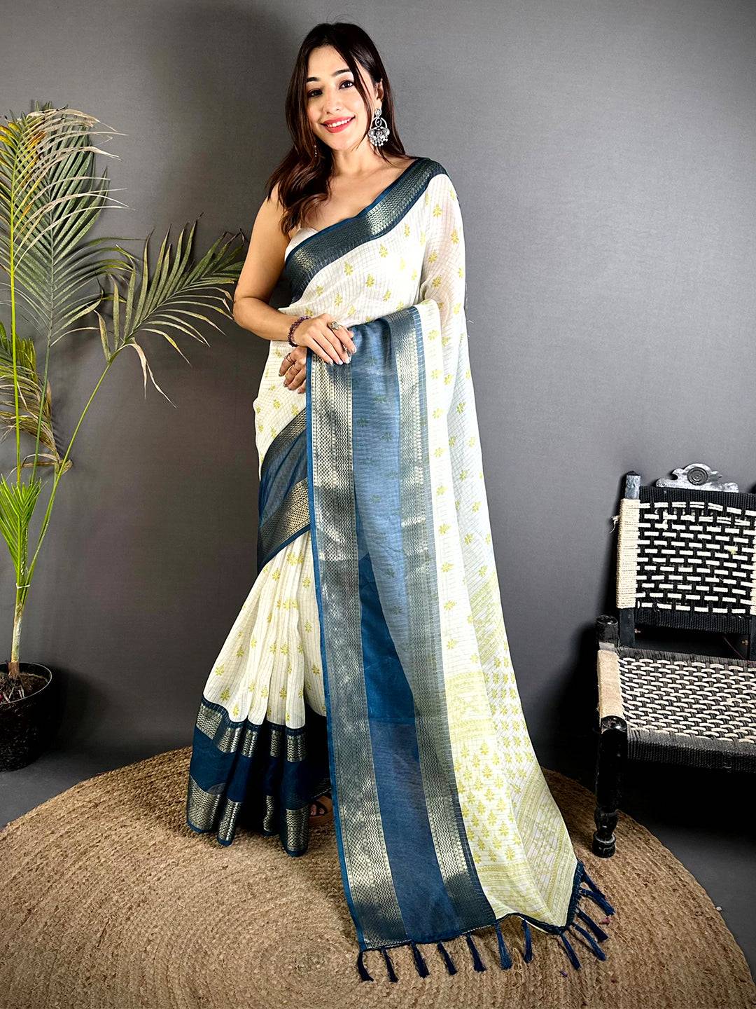Rama Marshmallow Ikkat Butti Saree