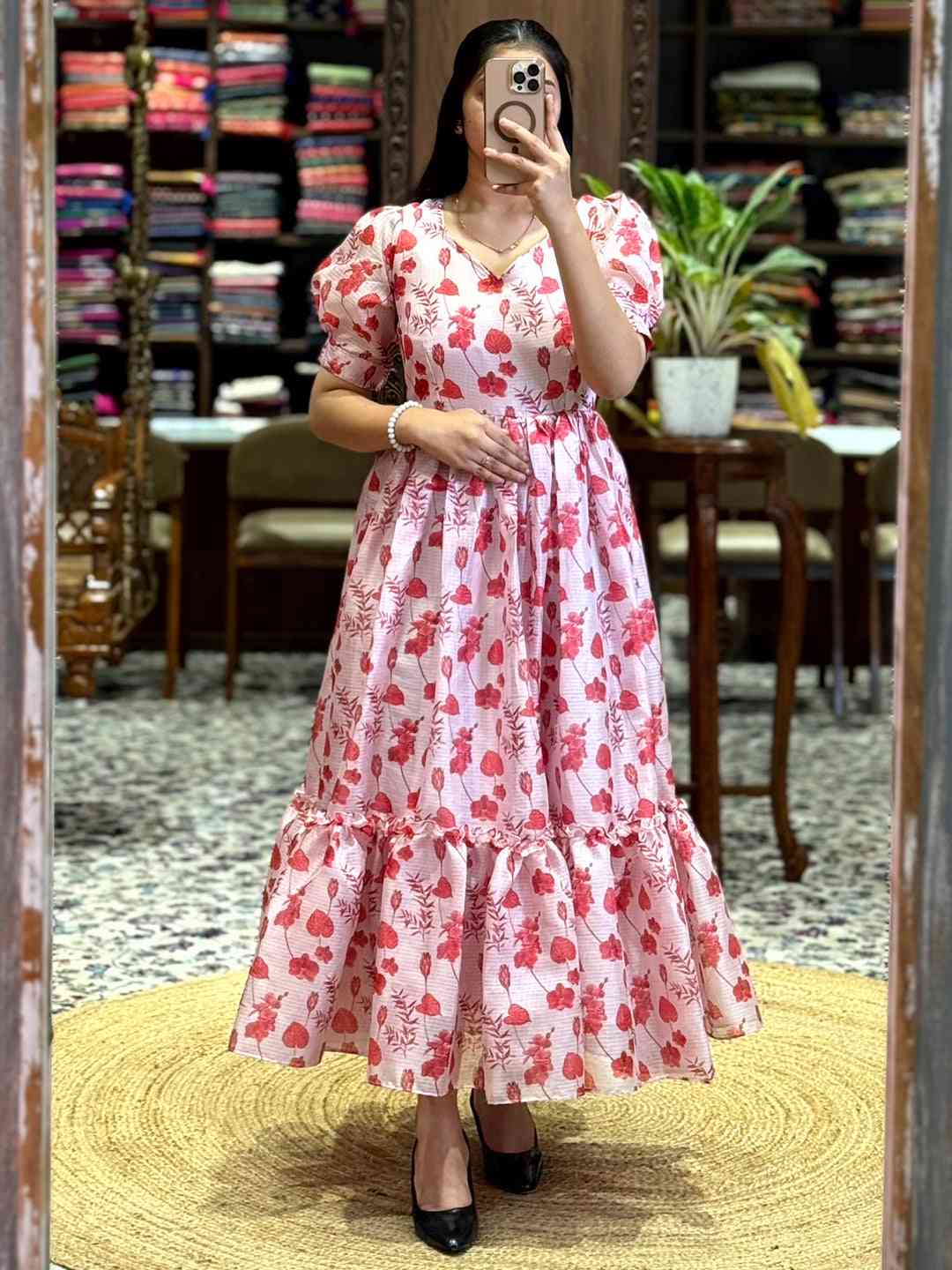 Light Pink Floral Print Midi Dress