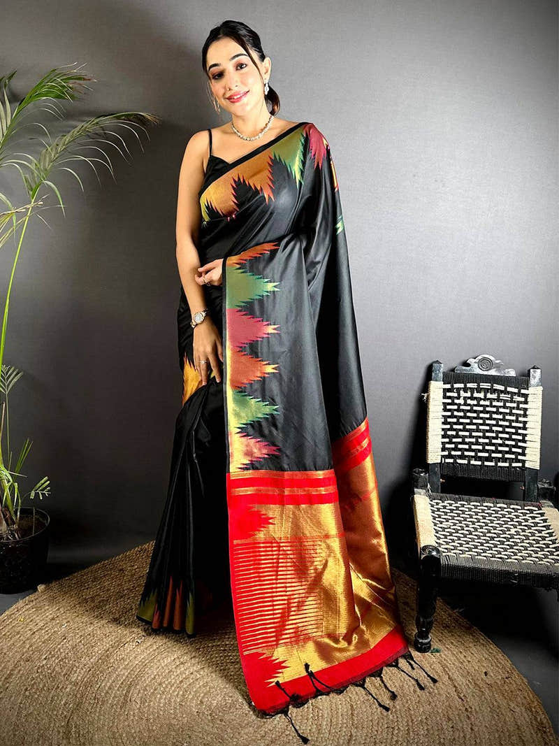 Black Copper Radiance Soft Silk Saree
