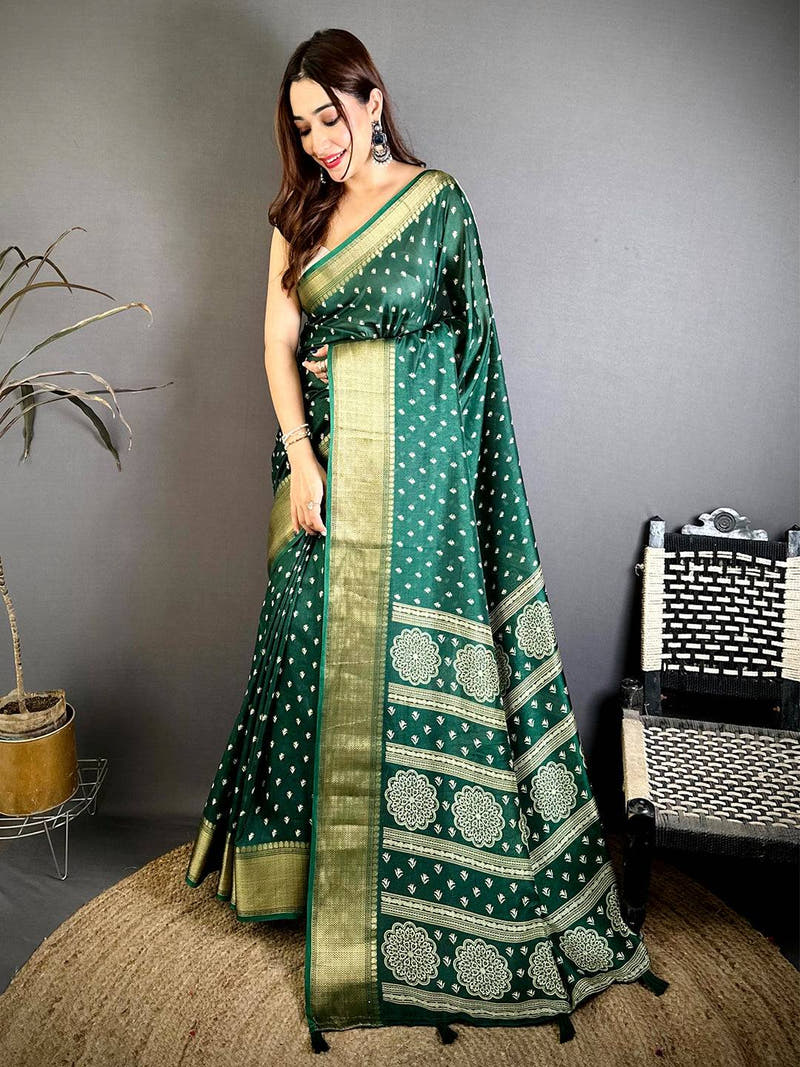 Green Small Leaf Butti Dola Saree
