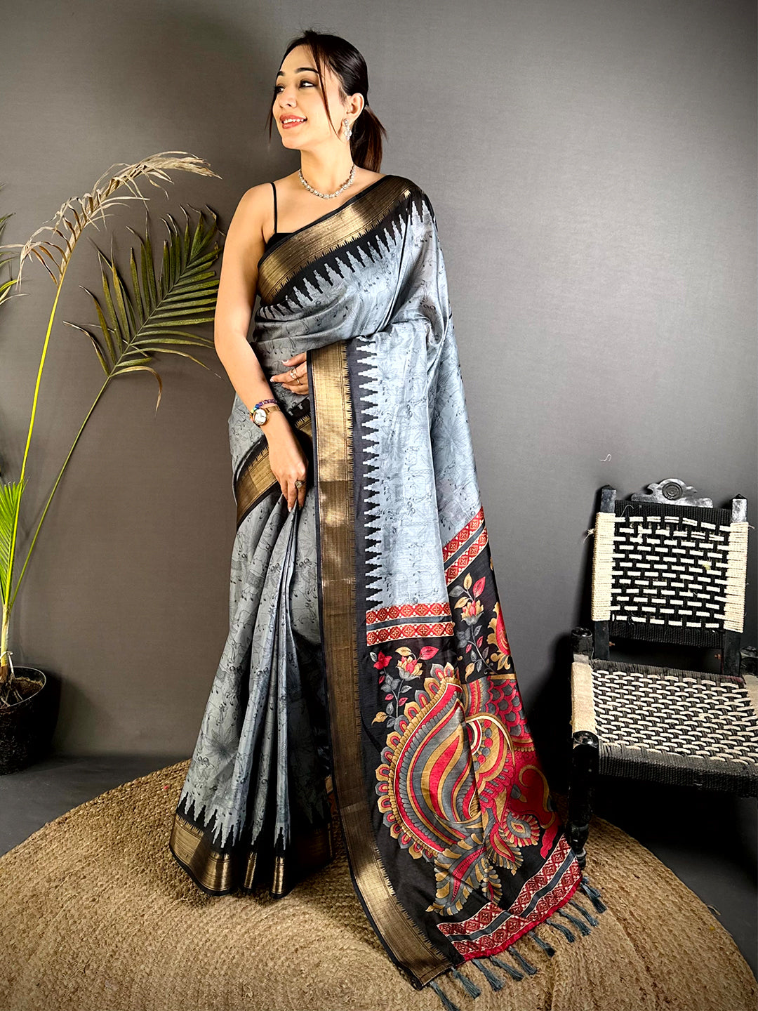 Artistic Kalamkari Dola Silk Saree