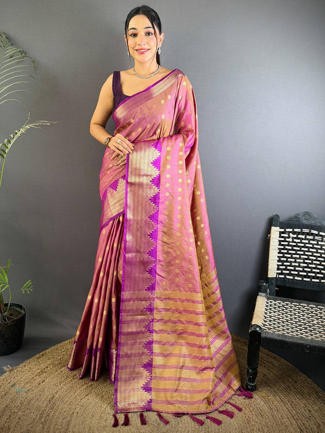 Choco Hand Dyed Raw Silk Saree
