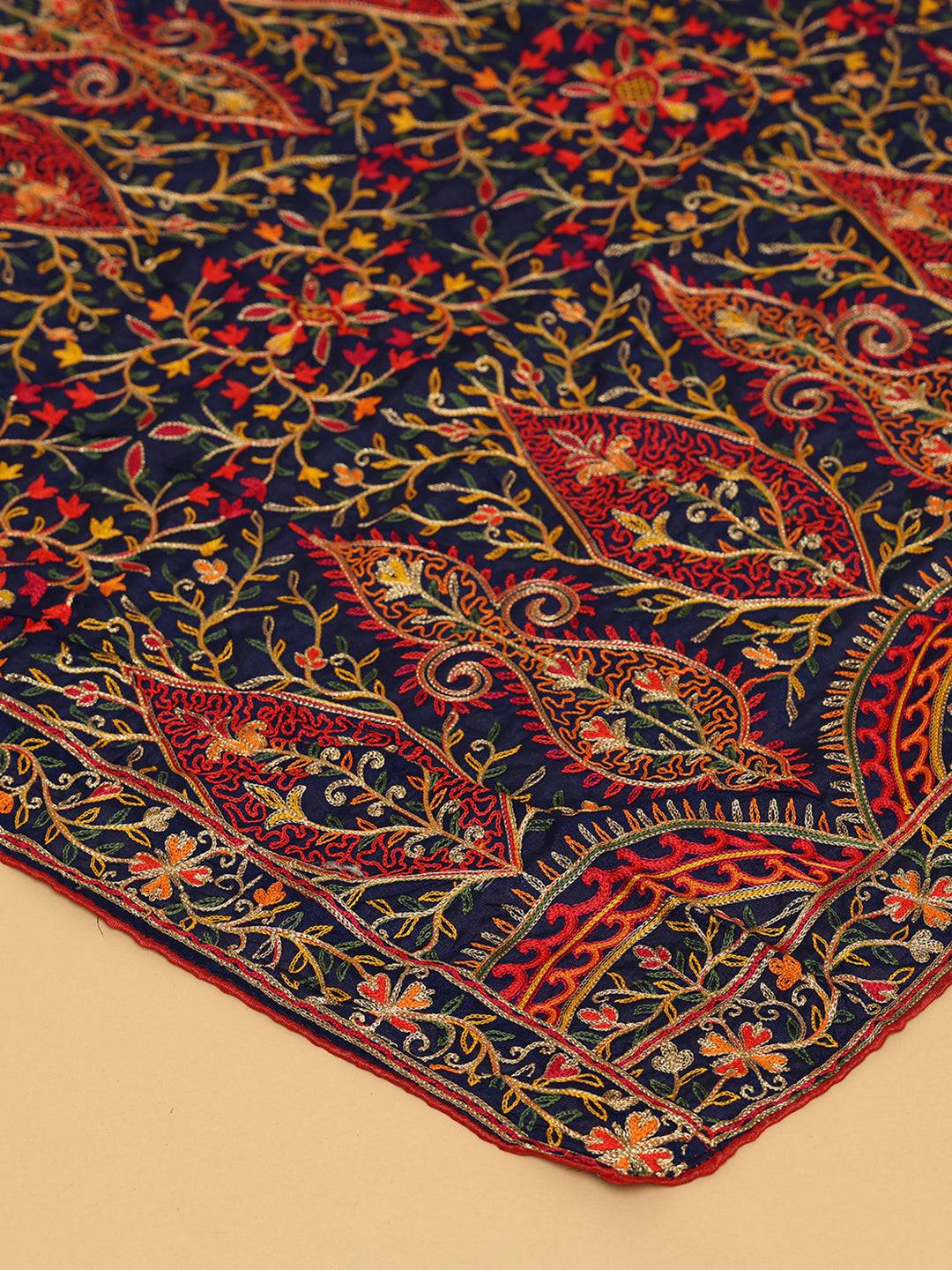 Close-up of threadwork on Navy Poly Chiffon Pashmina Dupatta