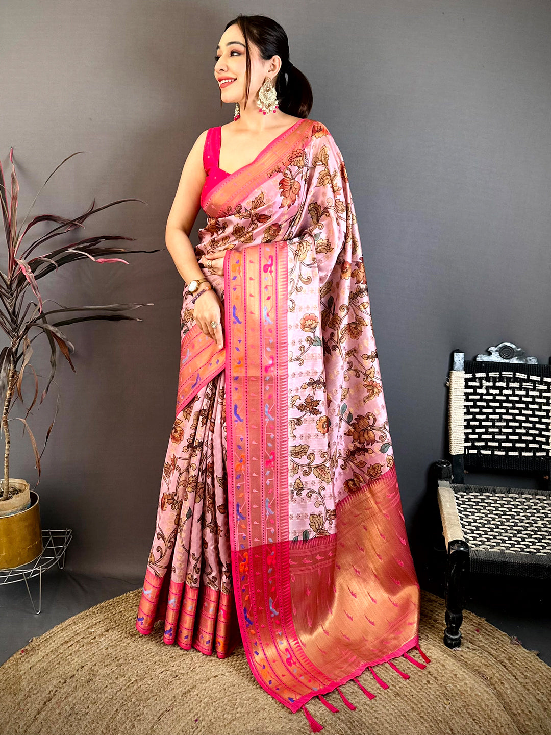 Pink Paithani Border Kora Tissue Saree