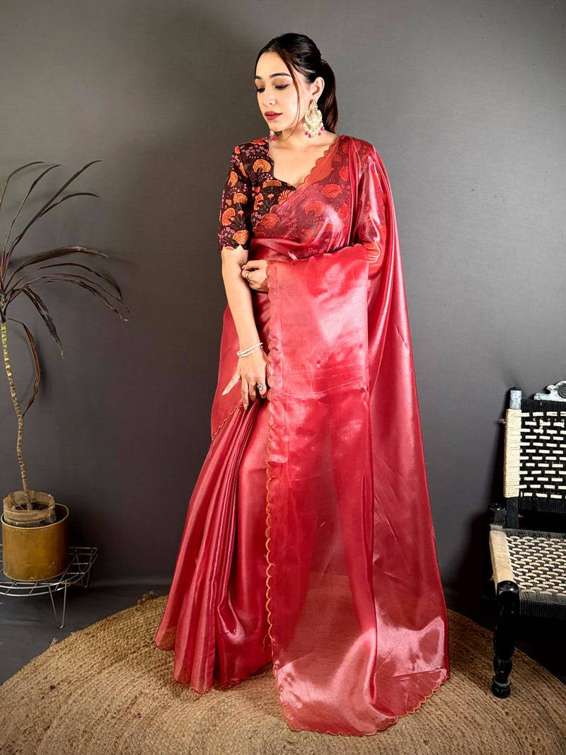 Glass Silk Embroidered Cutwork Saree
