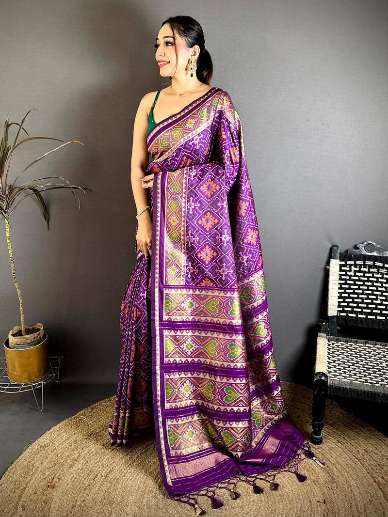 Purple Patola Weaving Semi Silk Saree