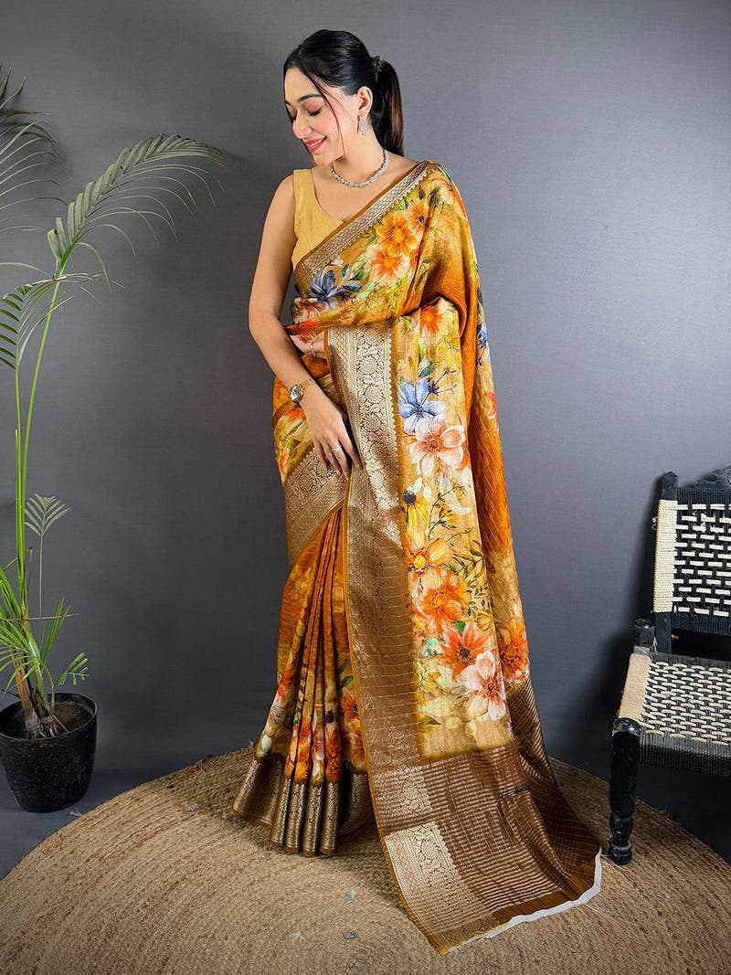Radiant Bronze Floral Digital Saree