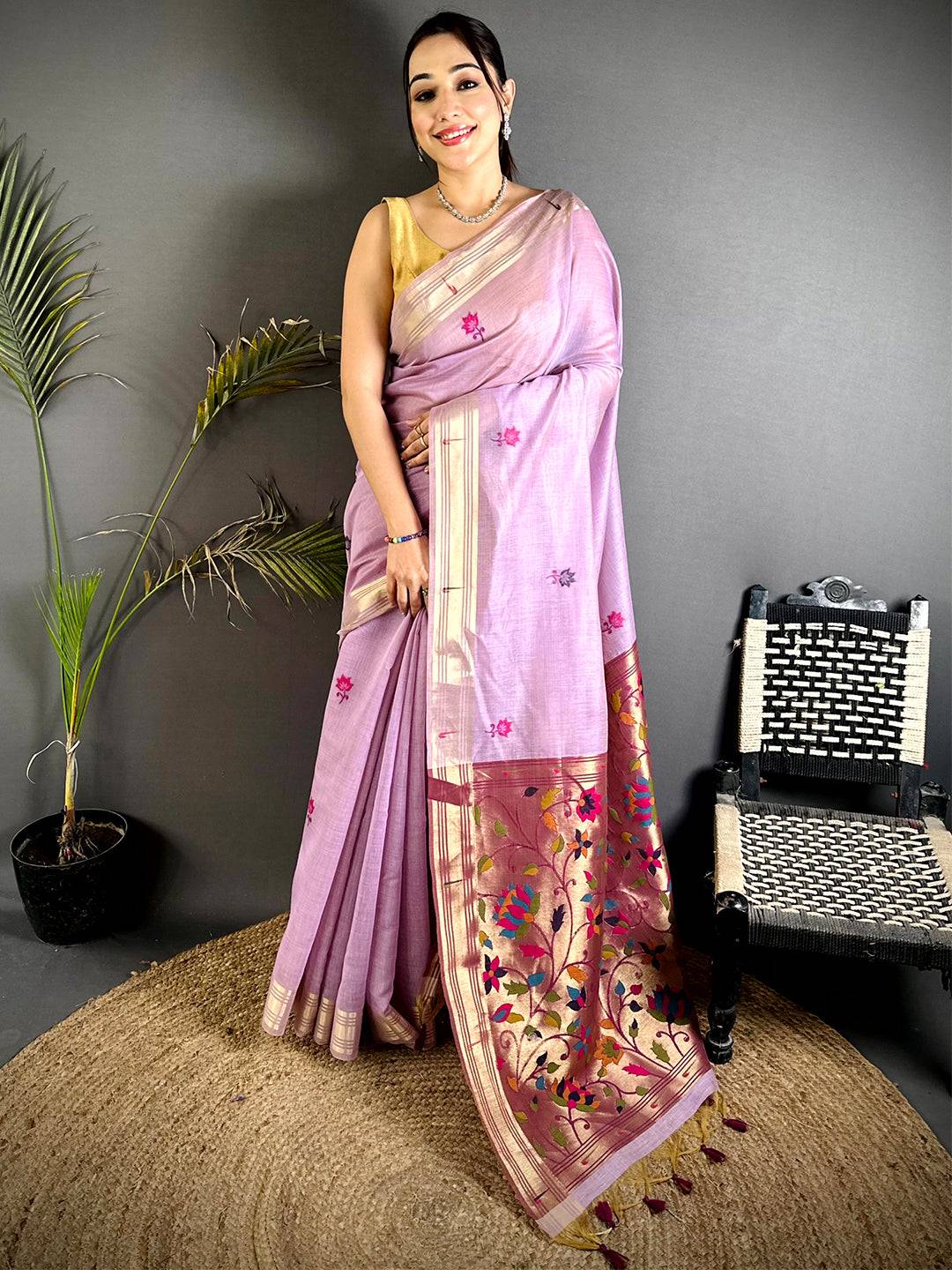 Artisan Minakari Butti Khadi Linen Saree