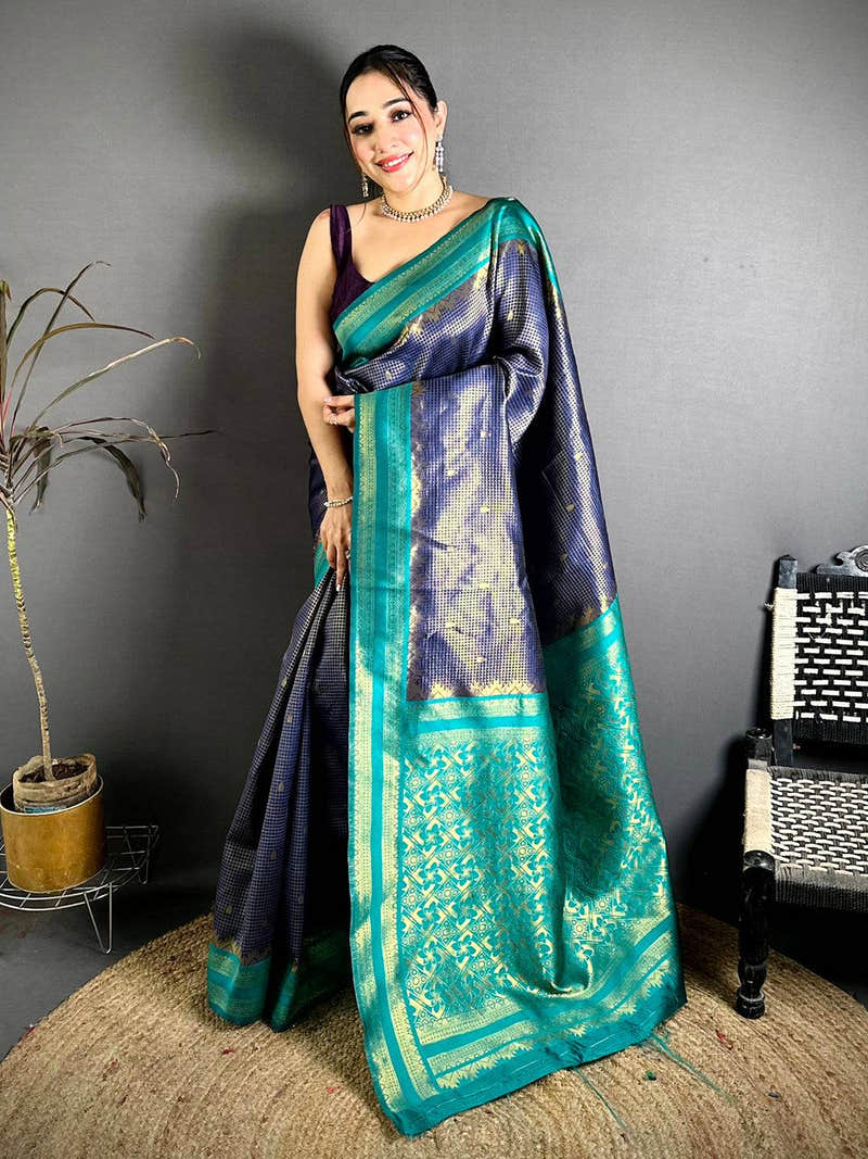 Navy Banarasi Katan Silk Gadwal Zari Saree