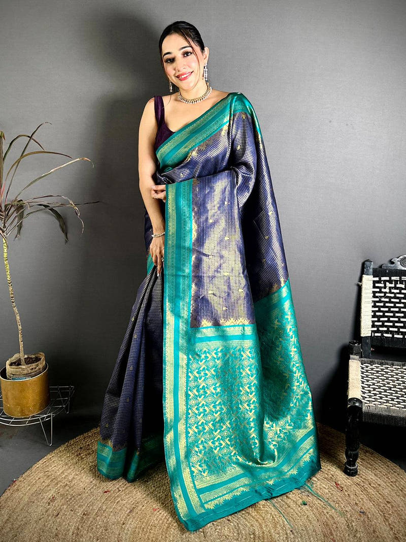 Navy Banarasi Katan Silk Gadwal Zari Saree