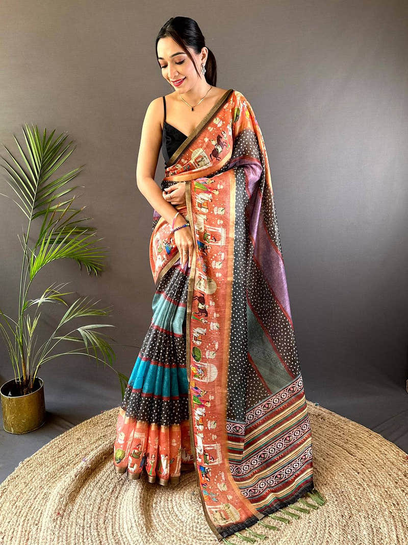Elegant Soft Chanderi Cotton Bandhej Print Saree