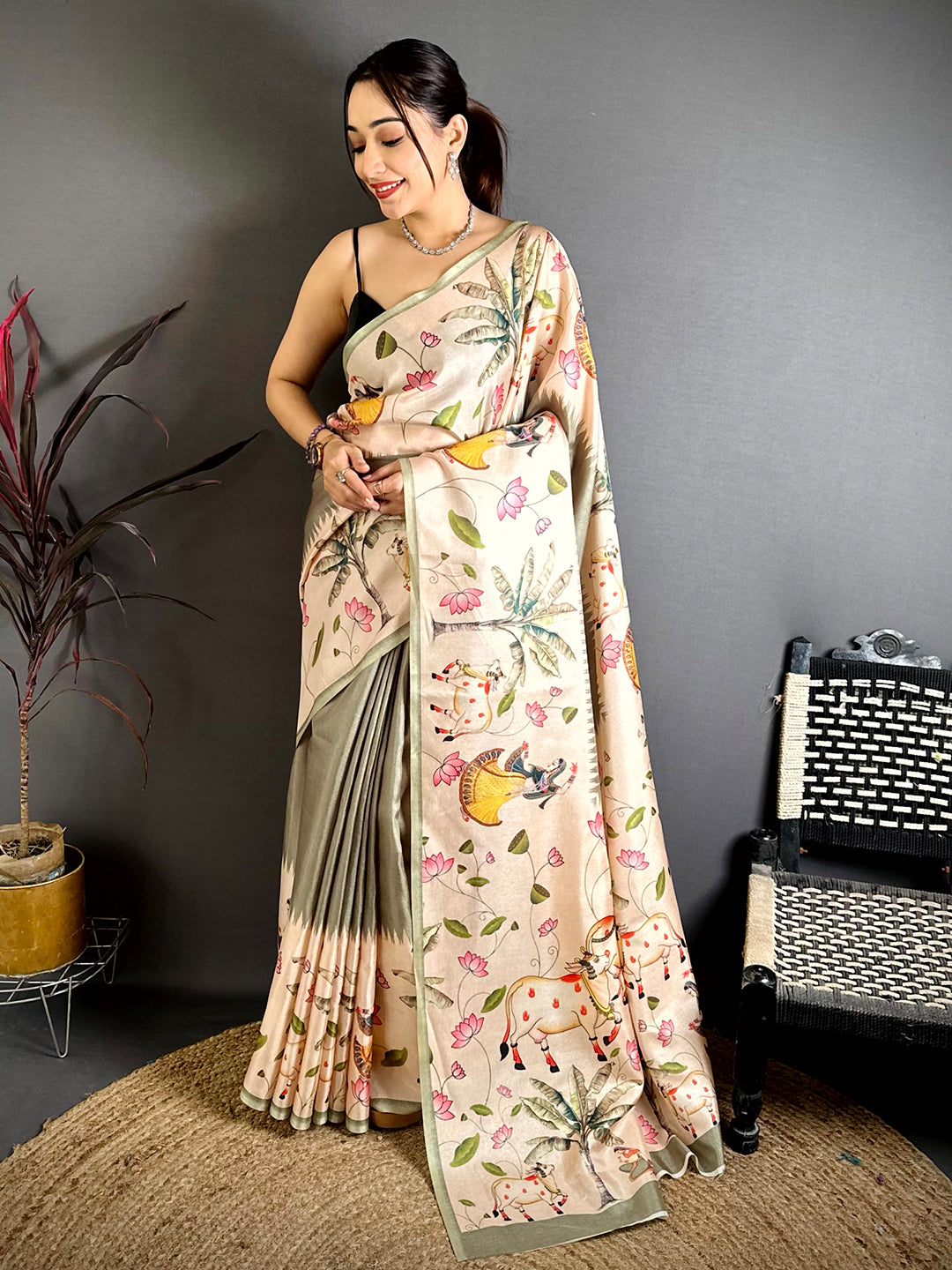Regal Pichwai Border Semi Tussar Saree