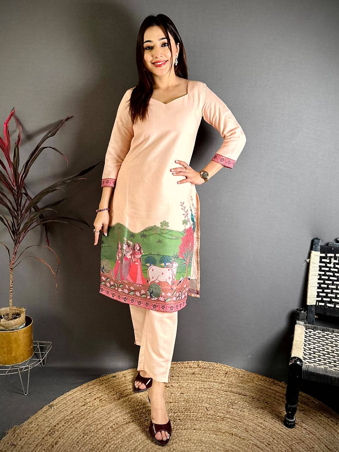 Pichwai Diamond Neck Kurti