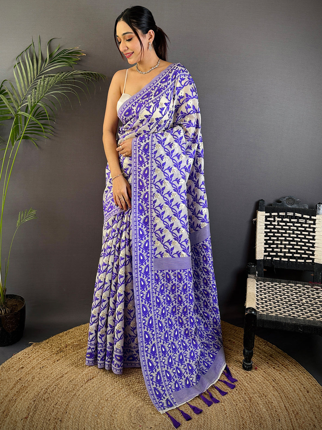 Purple Soft Dhakai Jamdani Silk Saree