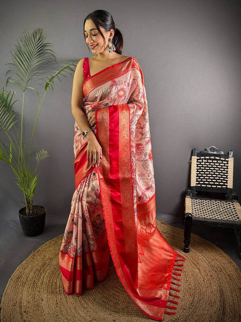 Ethereal Pink Kalamkari Printed Saree