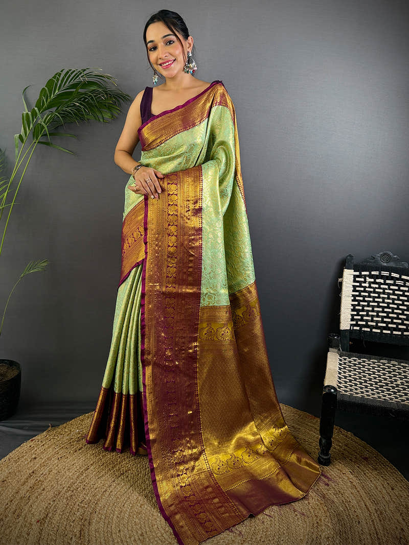 Pastel Mint Green Dharmavaram Silk Saree
