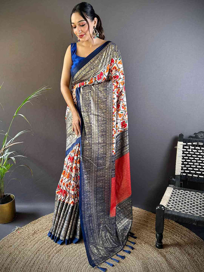 Design Soft Chanderi Silk Patola Design Festive Wear Saree