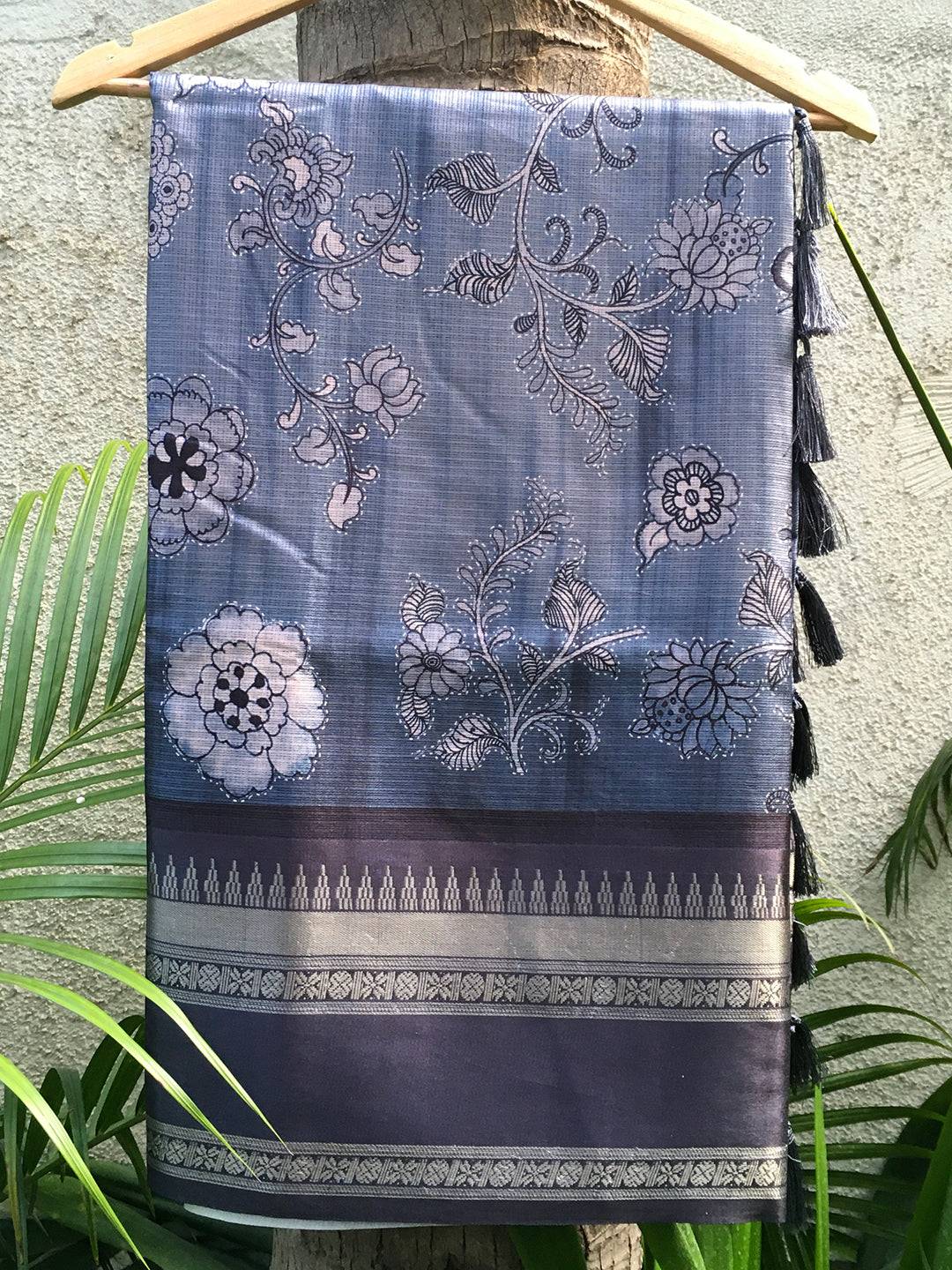 Blue Kota Doriya saree with zari border and floral print