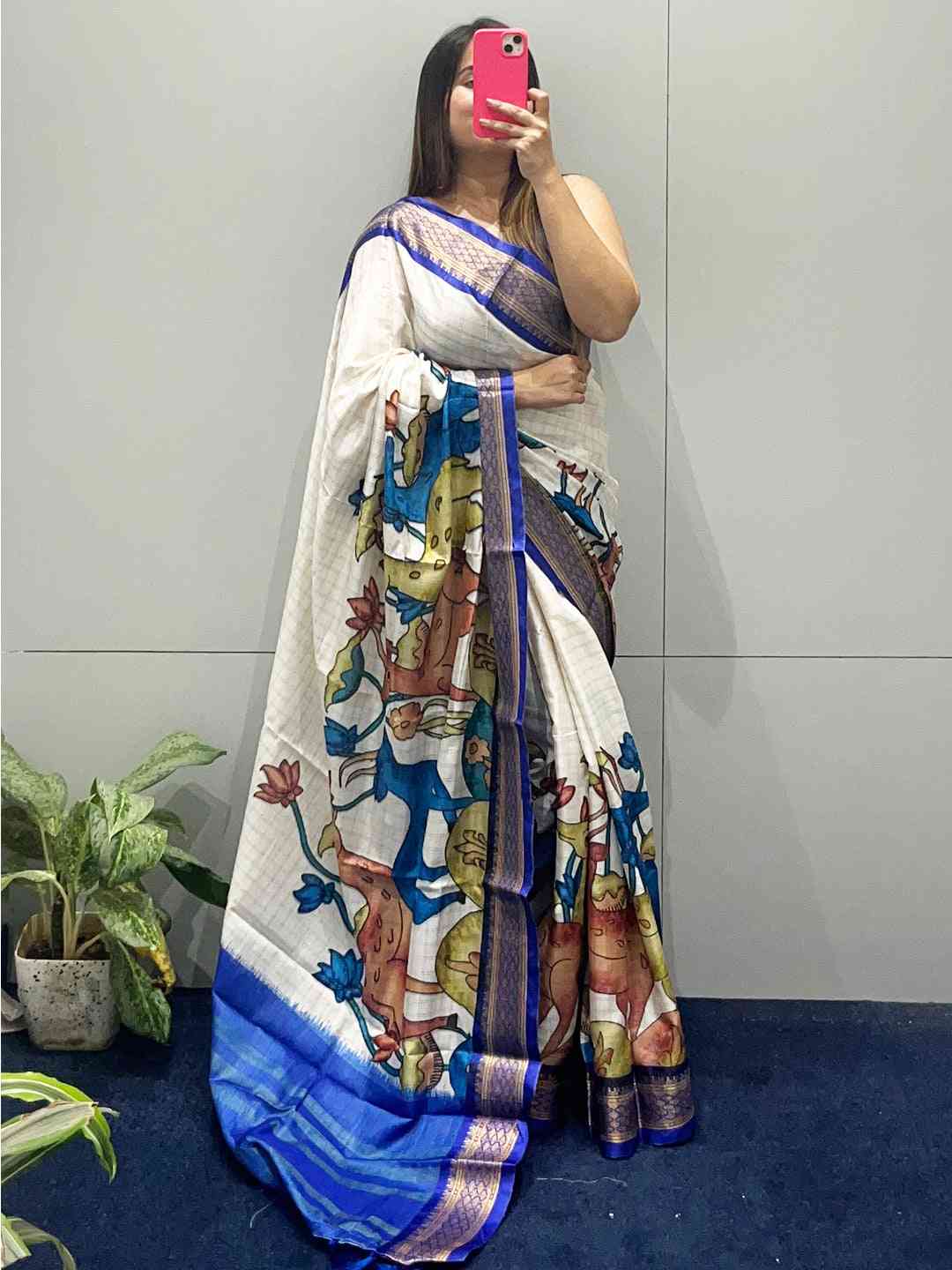 Uppada silk saree showcasing intricate Kalamkari patterns