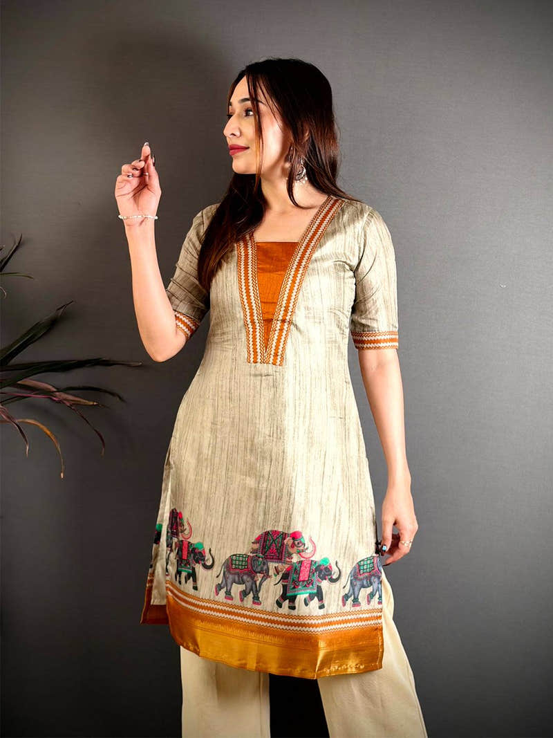 Soft Dola Silk Half V Neck Kurti