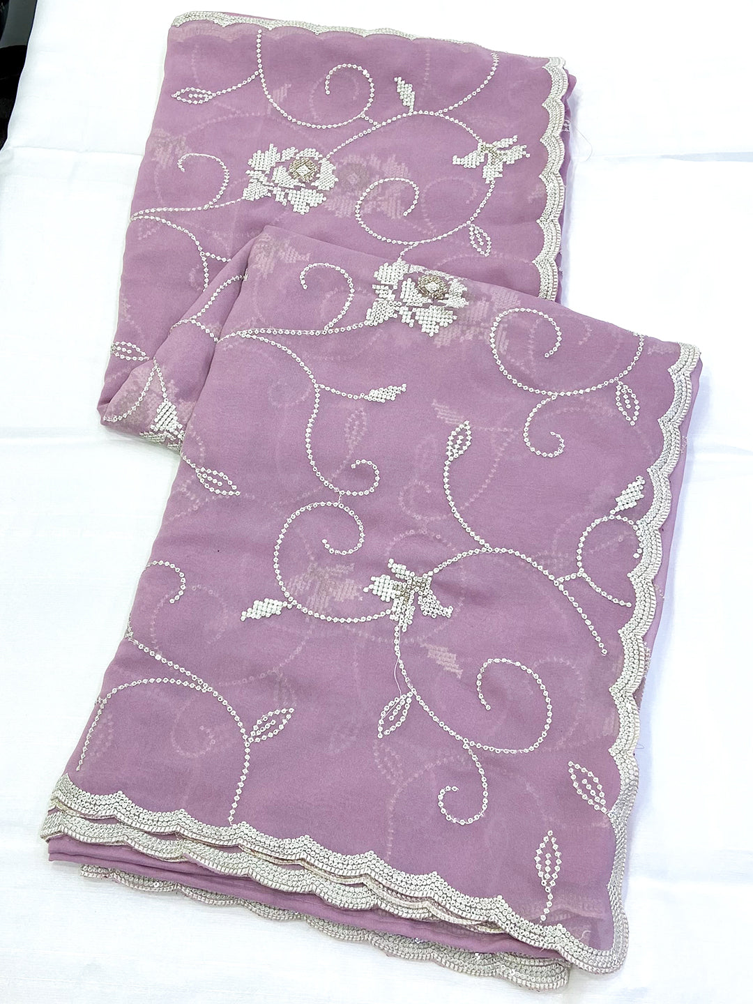 Lavender Georgette Sequin Embroidery Saree