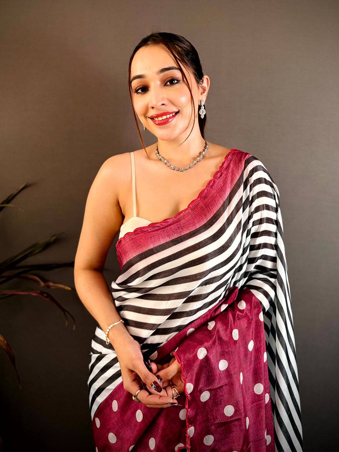 Celebrity Chic Zebra Dot Chiffon Saree