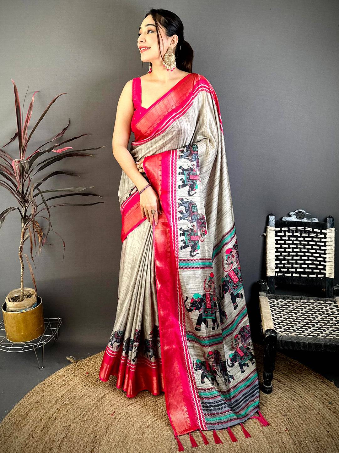 Opulent Block Print Dola Silk Saree