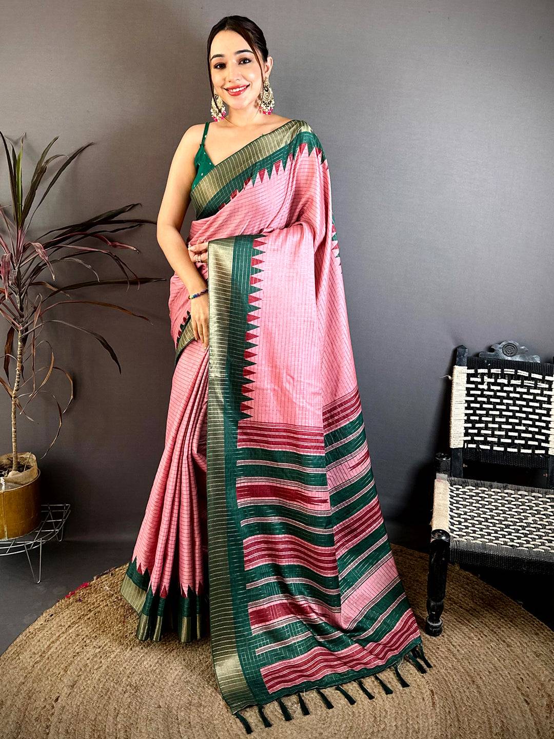 Stylish Black Zari Checks Designer Saree