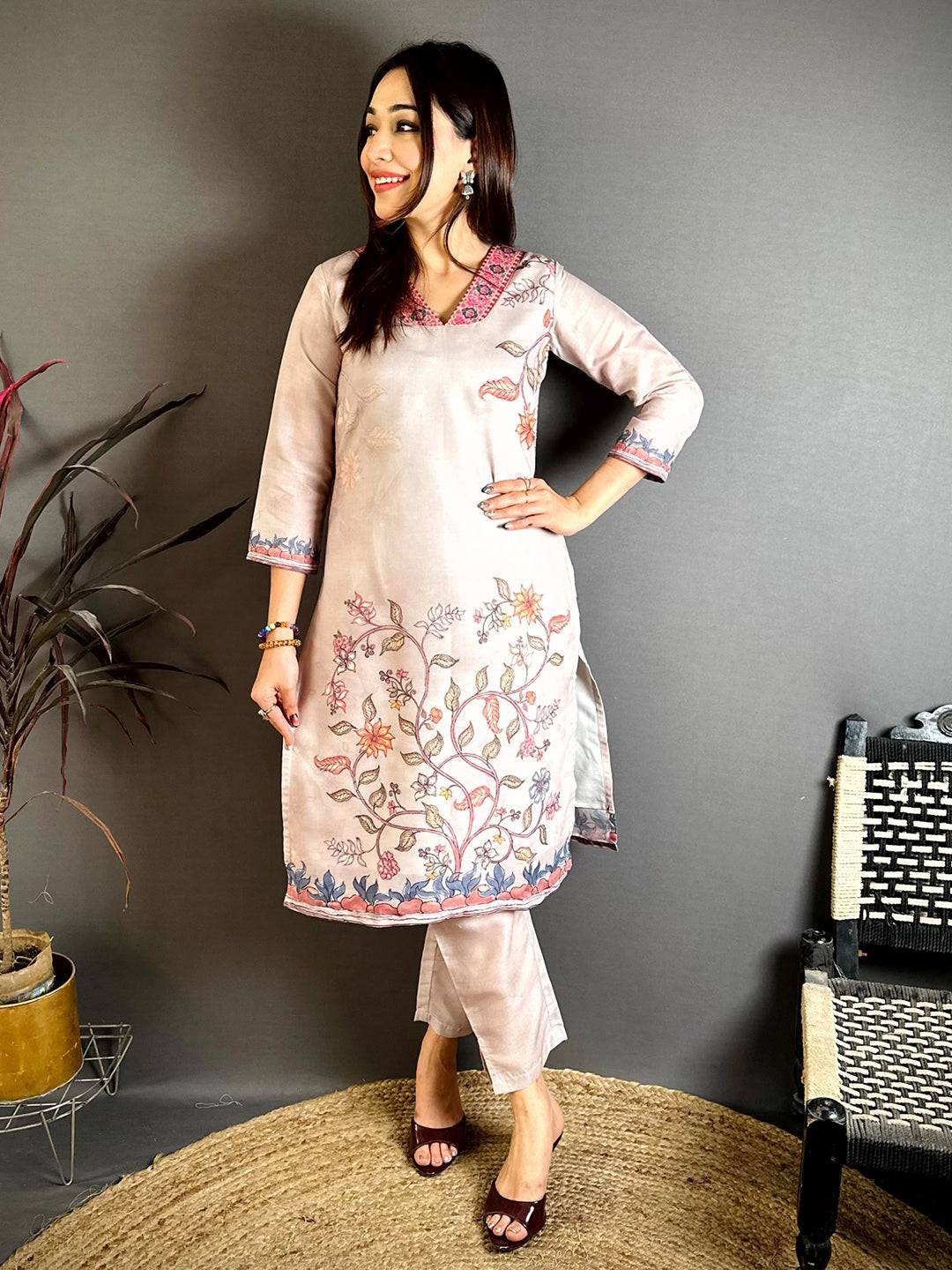 Floral Print Flat Collar Kurti